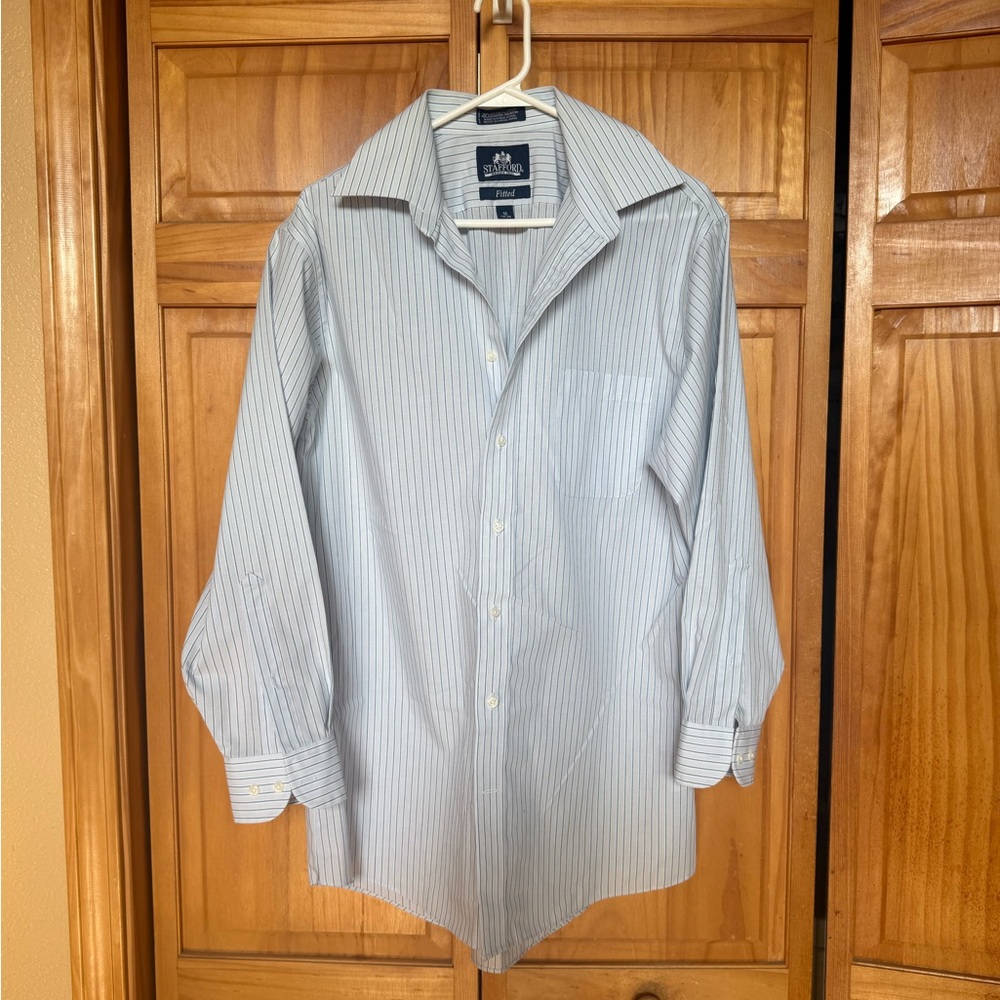 Stafford Men's Blue and White Pinstripe Dress Shirt